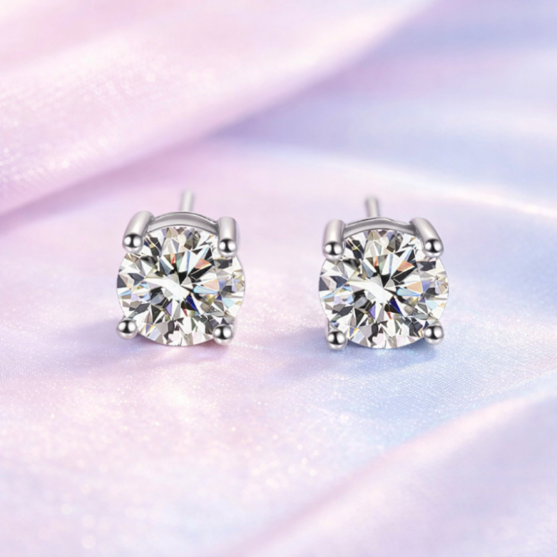 Round moissanite solitaire stud earrings