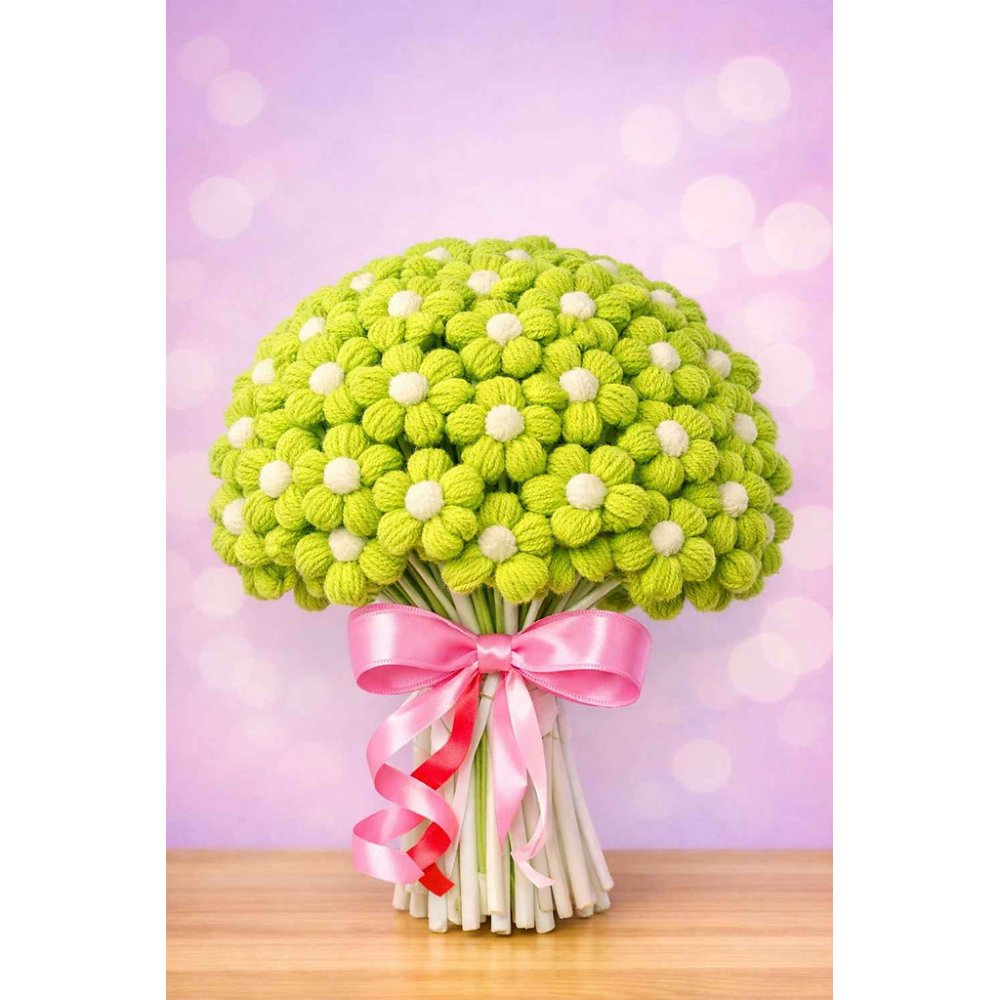 Mazzo di fiori all'uncinetto fatto a mano - Set verde | 50 pezzi