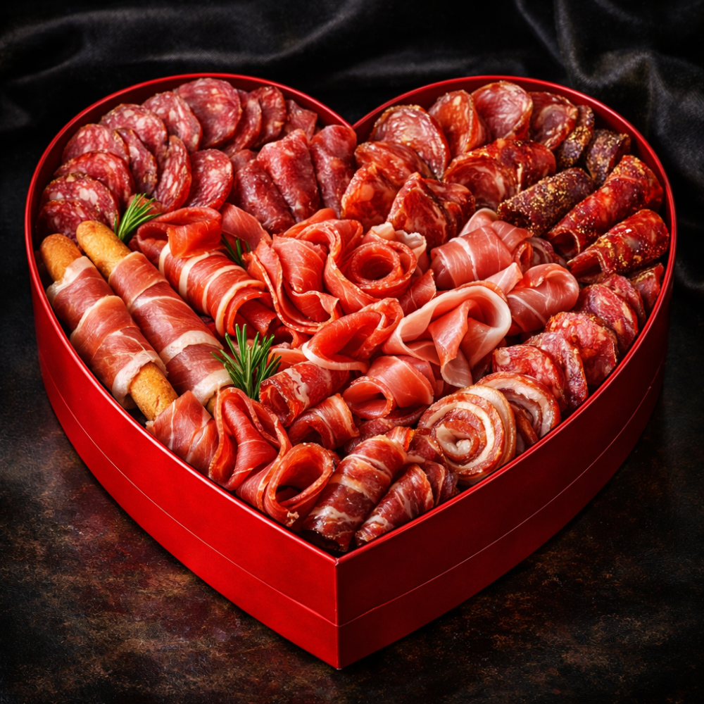 Heart-shaped gourmet cured meat platter