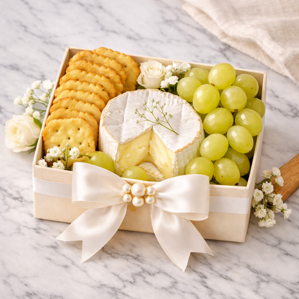 Gourmet cheese and fruit gift box