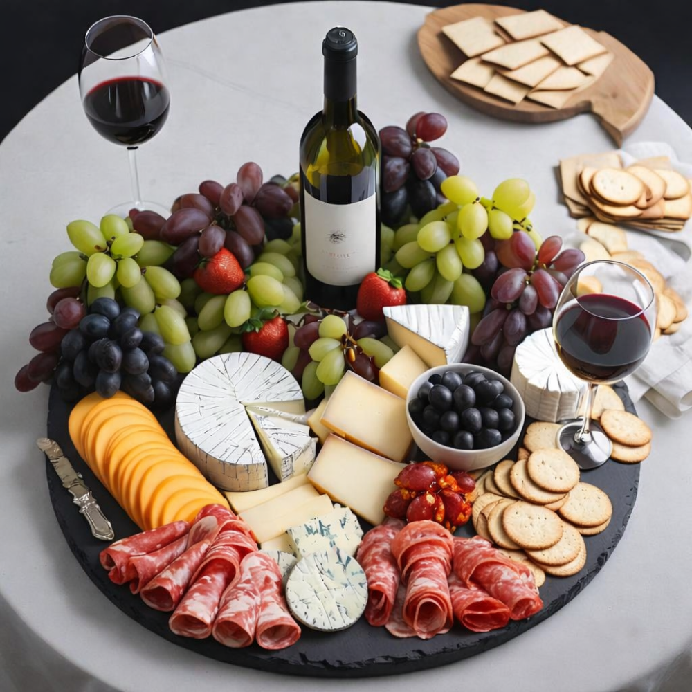Gourmet charcuterie on black slate