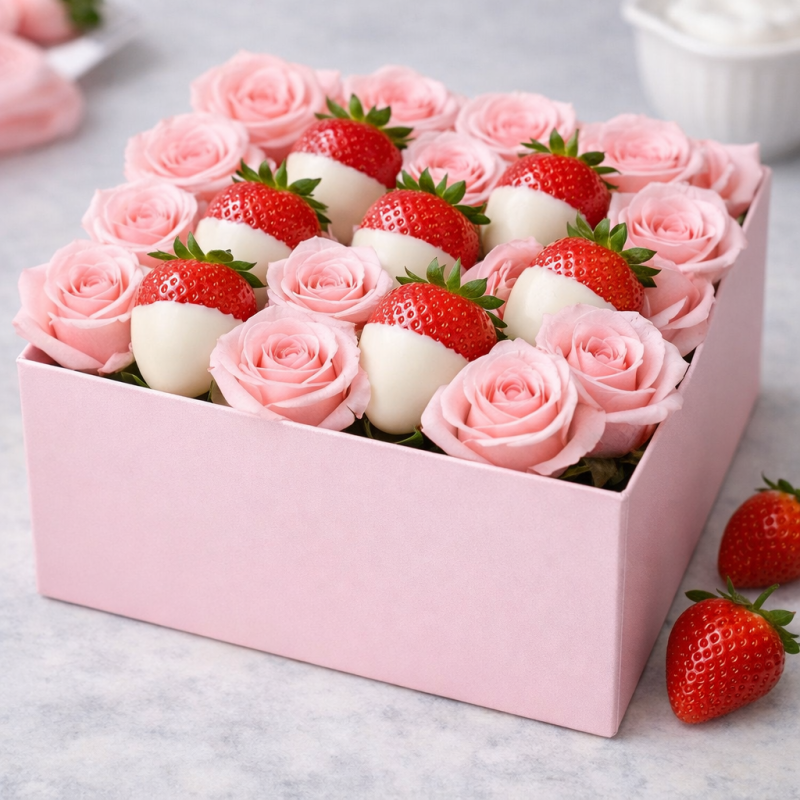 Vanilla Strawberry Heart & Rose Box - 1 