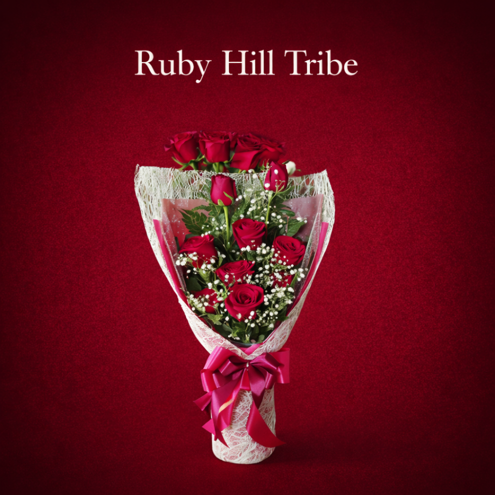 Ruby red roses lace bouquet