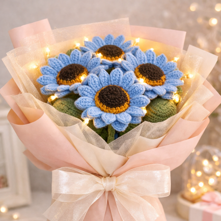 Handmade Blue Sunflower Crochet Bouquet