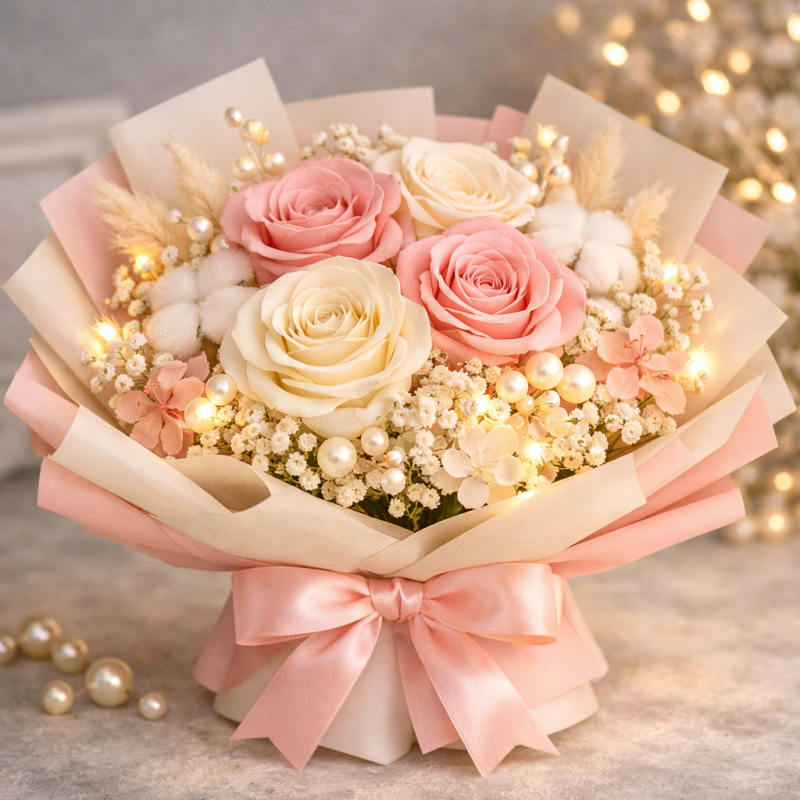 Pink and ivory eternal roses