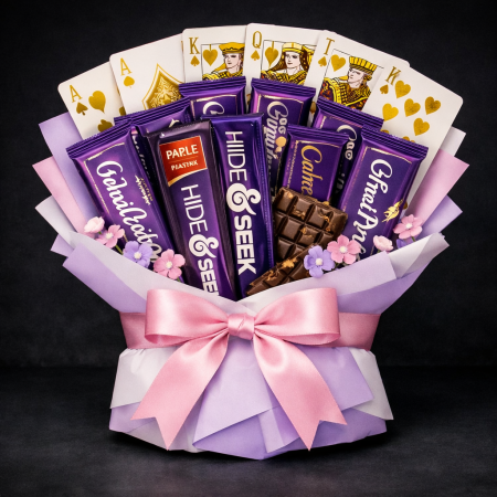 Chocolate and playing card bouquet