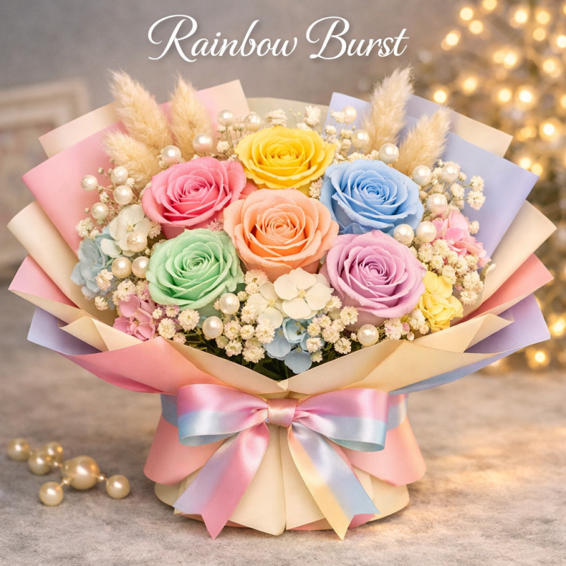 Pastel rainbow rose flower bouquet