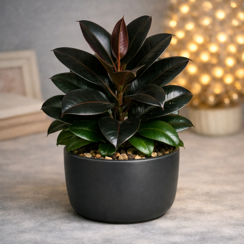 Μαύρο ματ γλαστράκι Ficus Elastica