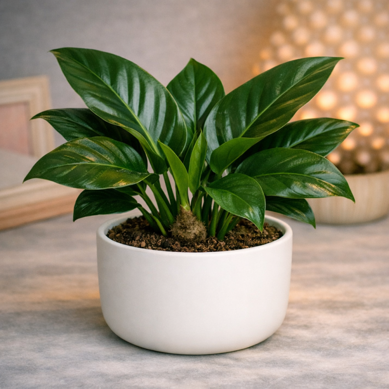Anthurium Jenmanii | Harvinainen trooppinen huonekasvi valkoisessa ruukussa