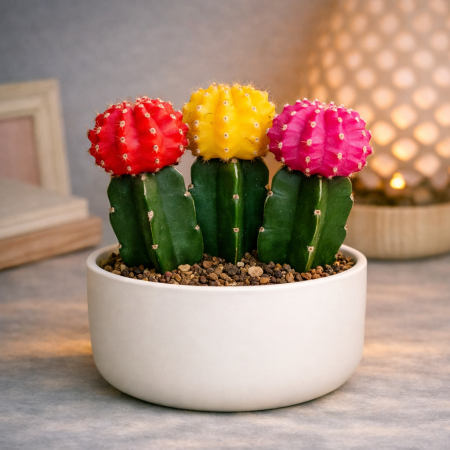 Colorful Cactus Plant | Decorative Indoor Succulent Plant in ceramic pot