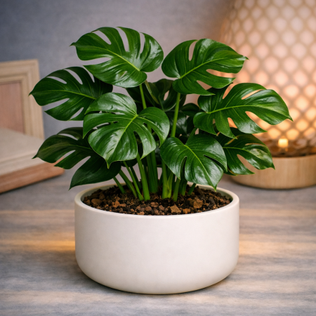 Monstera plant in white pot