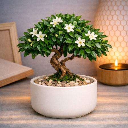 Artificial Murraya bonsai white pot