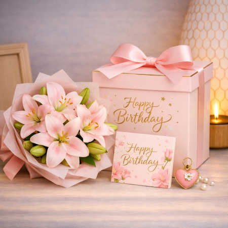 Pink lily birthday gift set