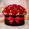 Red roses in black velvet box