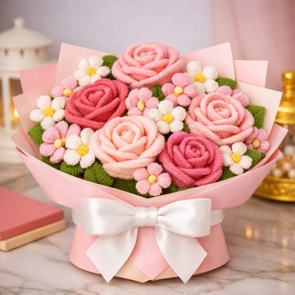 Bouquet di Fiori all'Uncinetto Fatti a Mano | Pink Valentine Crochet Bouquet