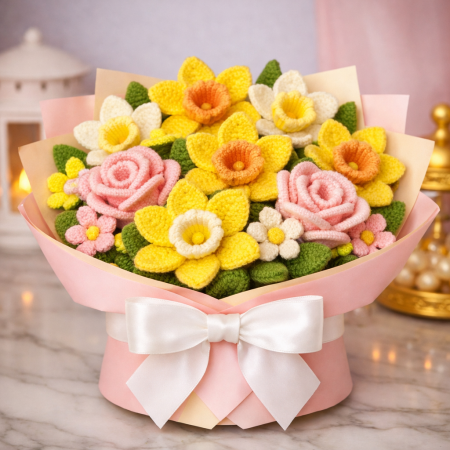 Handmade Daffodil Crochet Flower Bouquet | Yarn Floral Gift