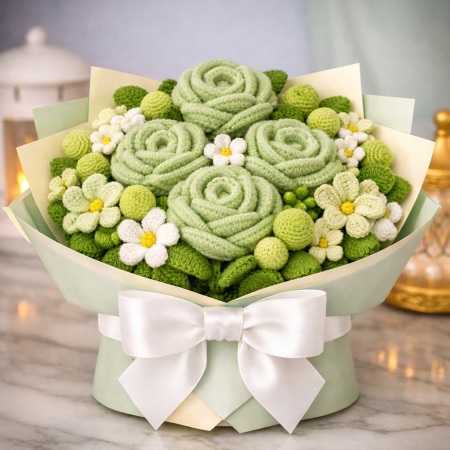 Handmade Green Crochet Flower Bouquet