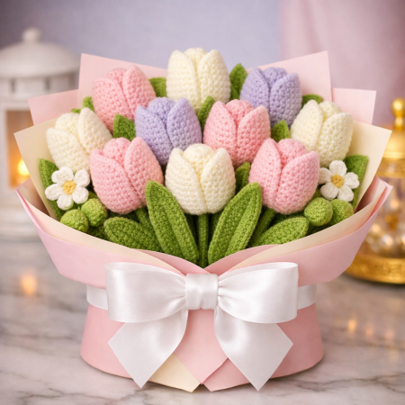 Handmade Lovely Tulip Crochet Bouquet - Floral Gift Decoration