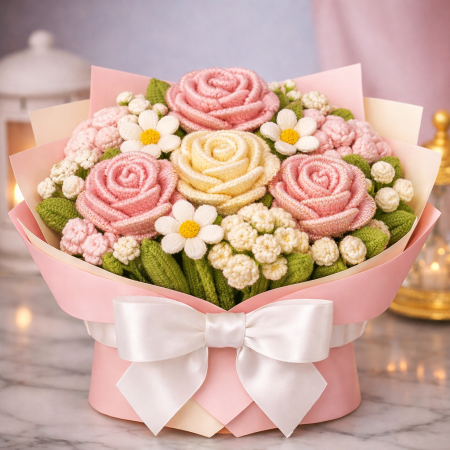 Handmade crochet pastel flower bouquet