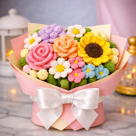 Handmade colourful crochet flower bouquet