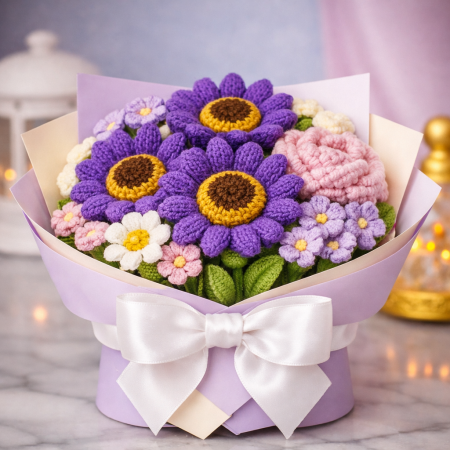 Handmade Purple Sunflower Crochet Bouquet | Flower Gift