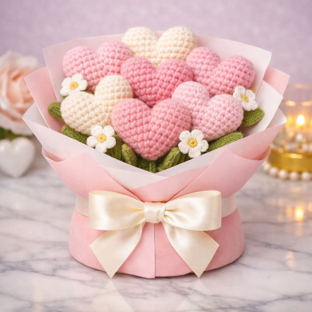 Handmade Crochet Hearts Bouquet | Yarn Flower Arrangement