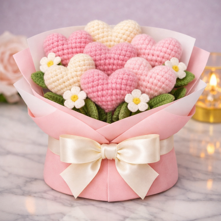 Handmade Crochet Hearts Bouquet | Yarn Flower Gift