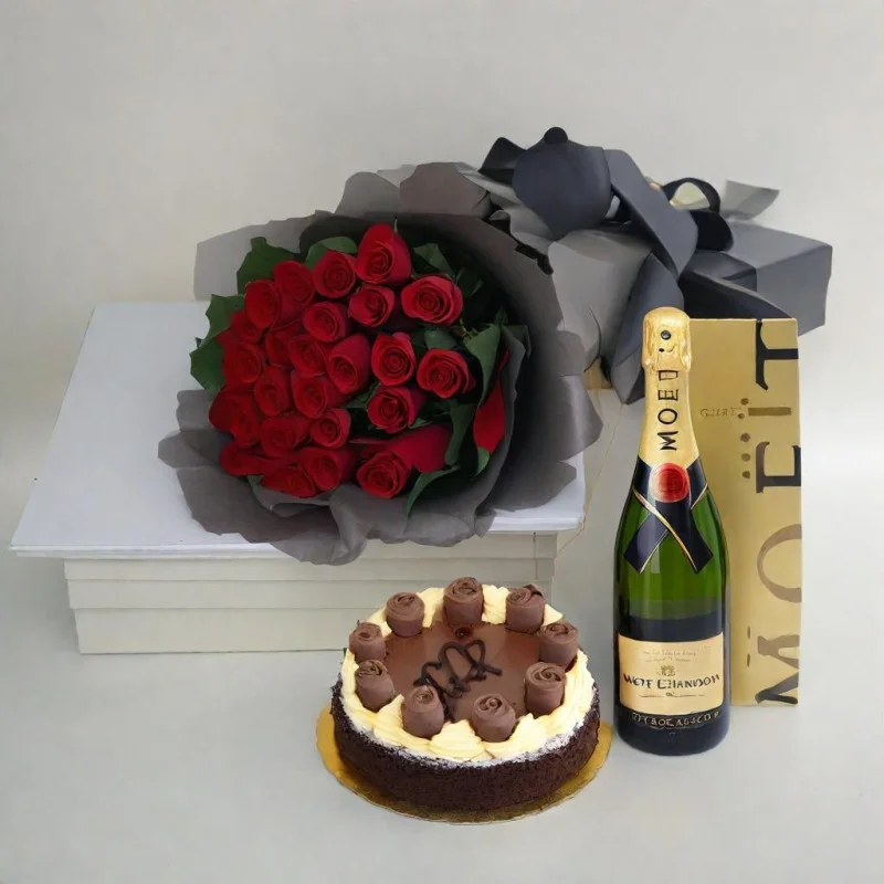 thank-you-gifts-flowers-with-wine-moet-750-ml-and-cake
