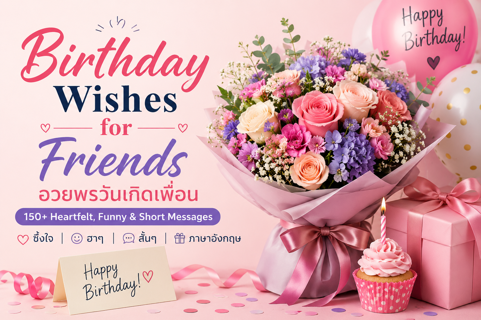 Birthday Wishes for Friends (อวยพรวันเกิดเพื่อน): 150+ Heartfelt, Funny & Short Messages