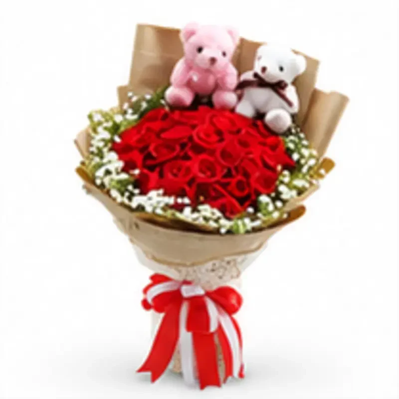 Red Teddy Bear Rose Bouquet | Romantic Plush Toy Gift Set - 360 degree view - frame 1 of 36